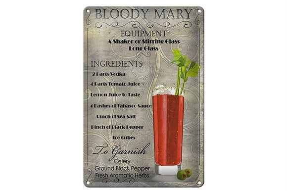 Bloody Mary - Cocktail Rezept – Metallschild – 20x30cm