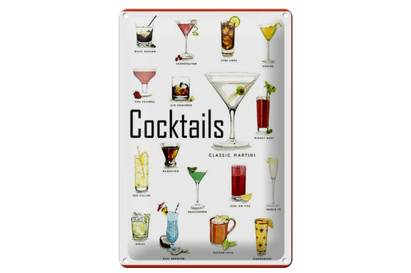 Cocktail Rezepte Retro – Metallschild – 20x30cm
