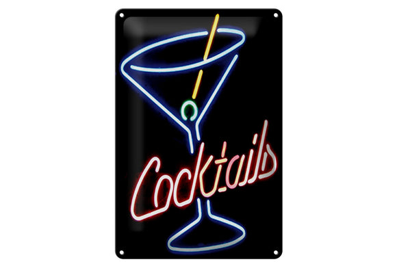 Cocktails Neo Strohhalm Retro – Metallschild – 20x30cm