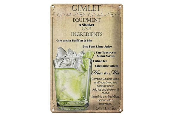 Gimlet - Gin Rezept Retro – Metallschild – 20x30cm
