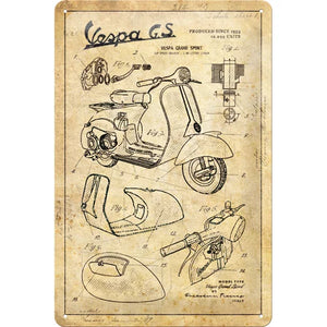 Vespa Grand Sport 1955 – Parts Sketches – Metallschild – 20x30cm