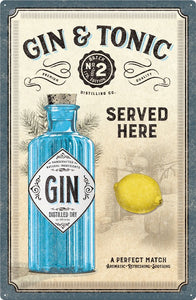 Gin & Tonic – Served Here – XL Metallschild – 40x60 cm