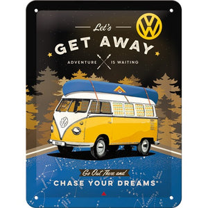 Volkswagen Bulli T1 – Get Away – Metallschild – 15x20cm