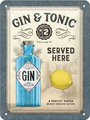 Gin & Tonic – Served Here – Metallschild – 15x20 cm