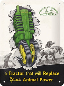 John Deere – Tractor and Animal Power – Metallschild – 15x20 cm