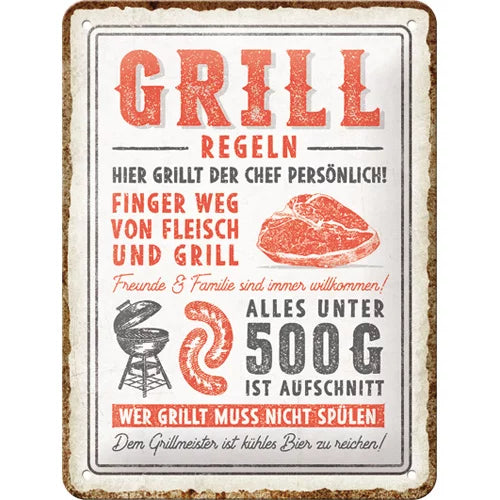 Grillregeln BBQ – Metallschild 15 x 20 cm