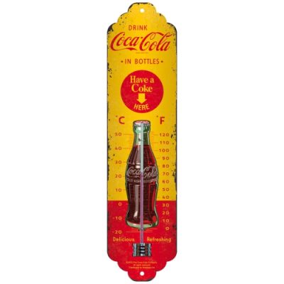 Coca Cola gelb mit Glasflasche Retro – Thermometer – 28×6,5cm