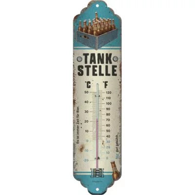 Bier Tankstelle blau – Thermometer – 28×6,5cm