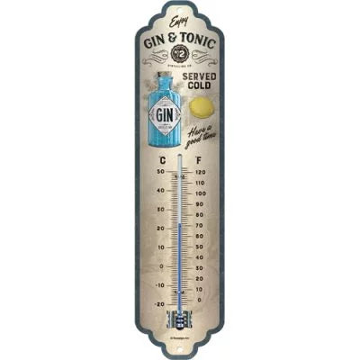 Gin & Tonic – Served Cold Kalt serviert blau beige – Thermometer – 28×6,5cm