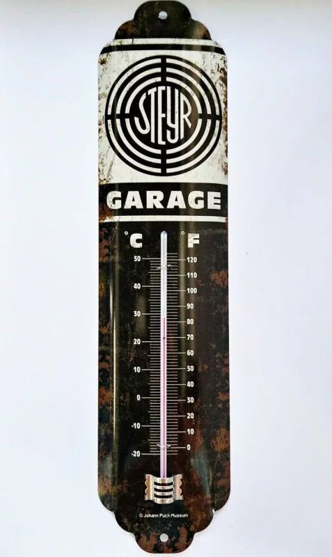 Steyr Traktor Garage schwarz – Thermometer – 28×6,5cm