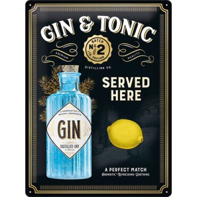 Gin and Tonic Served Here – Gold Edition – Metallschild – 30x40cm
