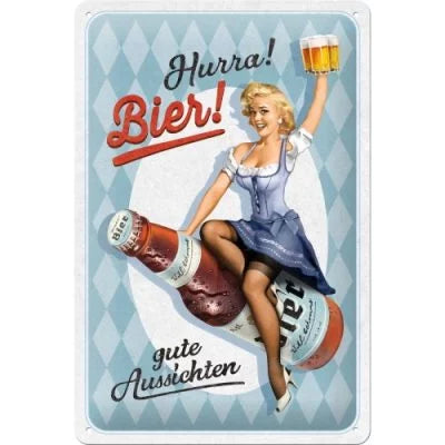 Hurra Bier! – gute Aussichten – Metallschild – 20x30cm