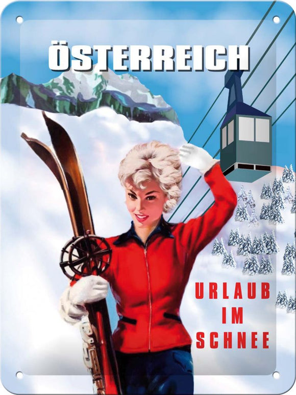 Österreich – Urlaub im Schnee – Metallschild – 15x20 cm