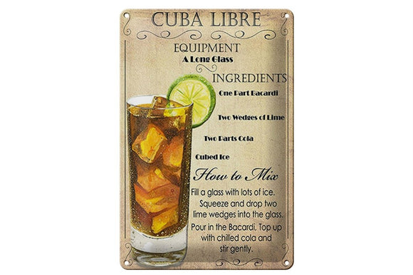 Cuba Libre Rezept Retro – Metallschild – 20x30cm