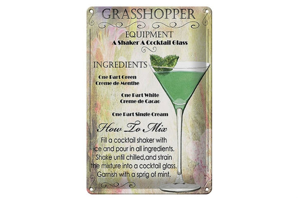 Grasshopper - Cocktail Rezept Retro – Metallschild – 20x30cm