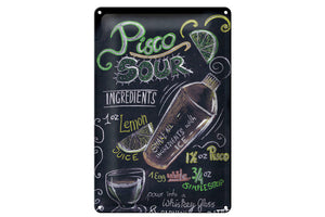 Pisco Sour Cocktail Rezept Retro – Metallschild – 20x30cm