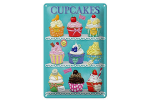 Cupcakes Retro - Torte Kuchen Backen - Metallschild – 20x30 cm