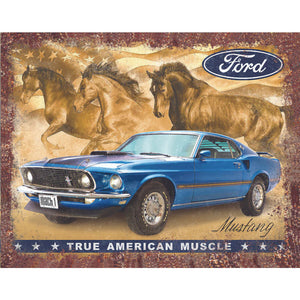 Ford Mustang - True American Muscle Oldtimer USA – Metallschild 30×40 cm