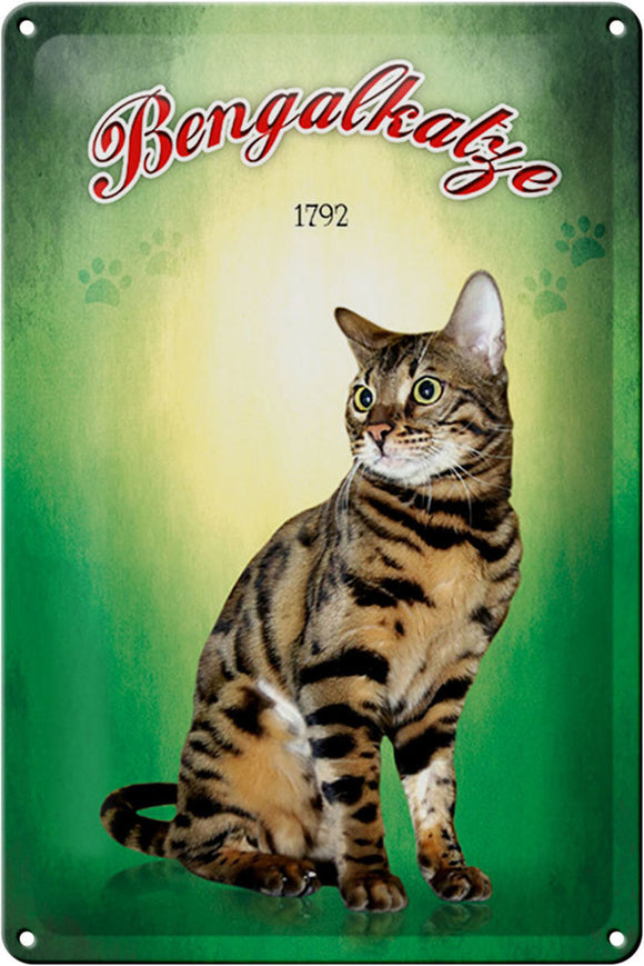 Bengalkatze 1792 grün Wanddeko – Metallschild – 20x30cm