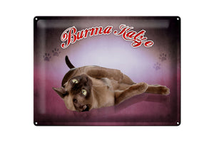 Burma Katze Wanddeko lila schwarz – Metallschild – 30x40cm