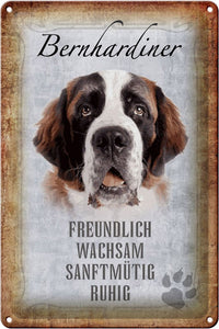 Bernhardiner Hund Charakter Eigenschaften - Metallschild – 20x30cm