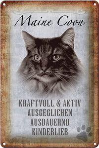 Maine Coon Katze Charakter Eigenschaften – Metallschild – 20x30cm