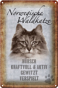 Norwegische Waldkatze Charaktereigenschaften – Metallschild – 20x30cm