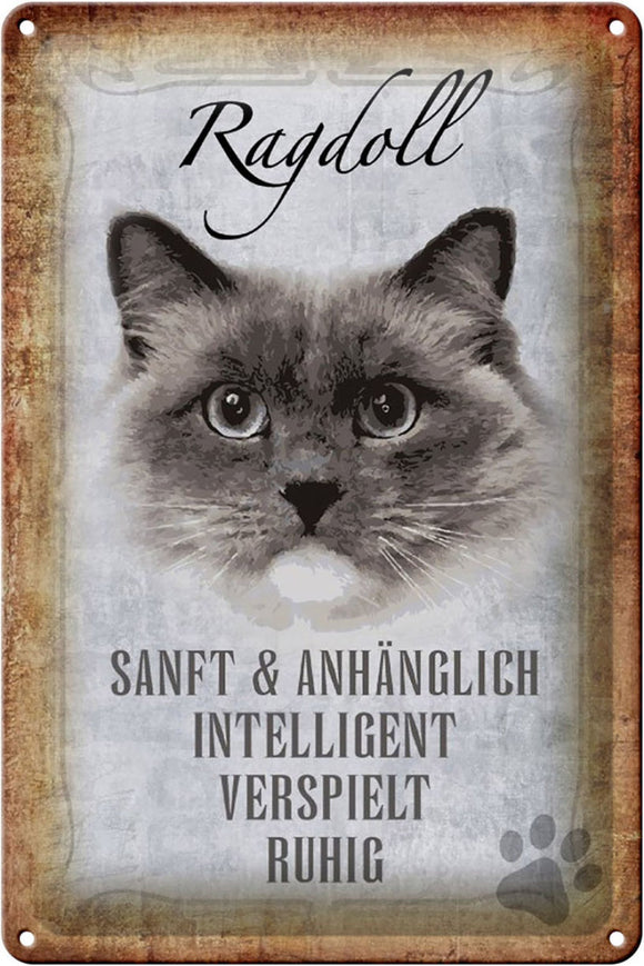 Ragdoll Katze Charakter Eigenschaften – Metallschild – 20x30cm