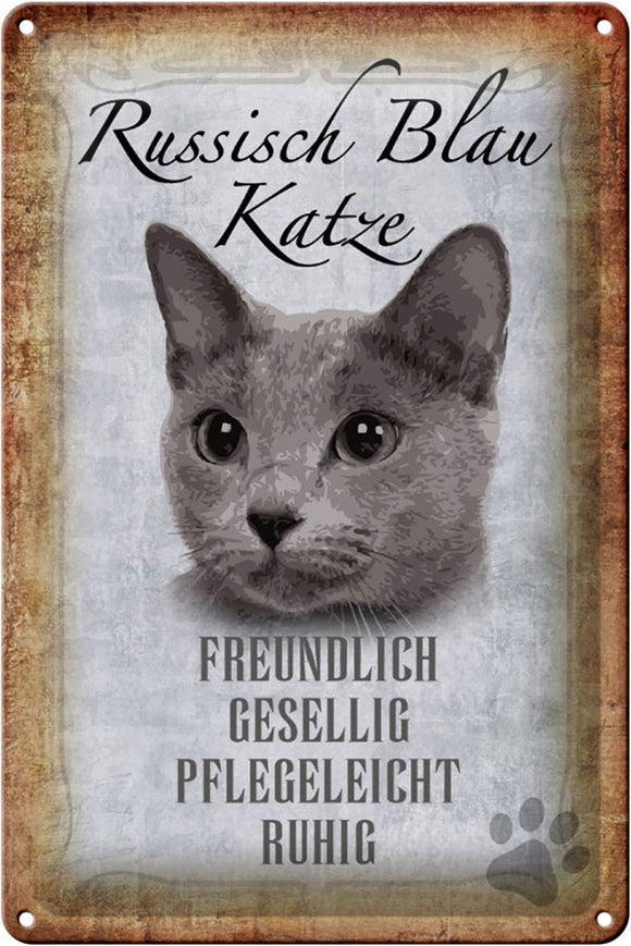 Russisch Blau Katze Charakter Eigenschaften – Metallschild – 20x30cm