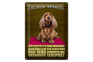 Cocker Spaniel Hund - Charakter Eigenschaften – Metallschild – 30x40cm