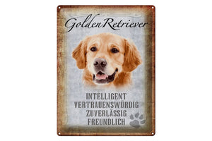 Golden Retriever Hund Eigenschaften – Metallschild – 30x40cm