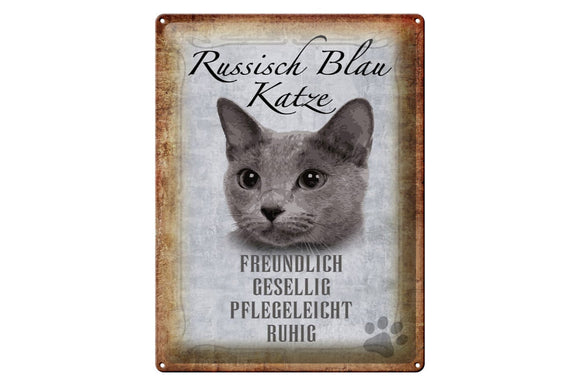 Russisch Blau Katze Charakter Eigenschaften – Metallschild – 30x40cm