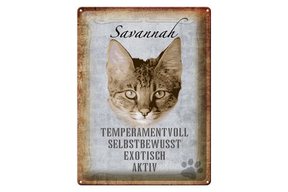 Savannah Katze Charakter Eigenschaften – Metallschild – 30x40cm