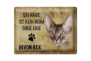 Ein Haus ist kein Heim ohne Devon Rex Katze – Metallschild – 30x40cm