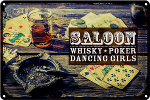 Saloon - Whisky, Poker, Dancing Girls – Metallschild - 20×30 cm