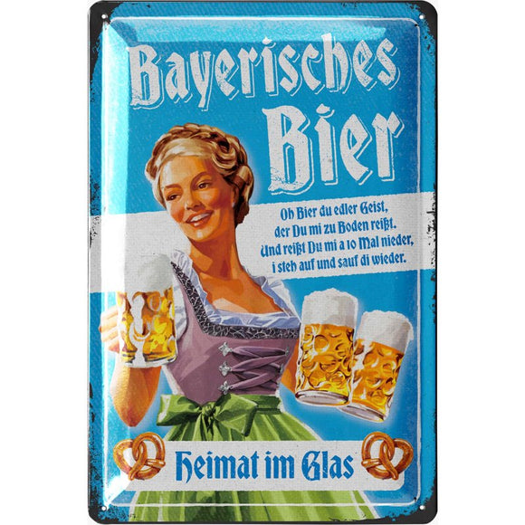 Bayerisches Bier - Heimat im Glas Bayern blau weiß – Metallschild – 20x30cm