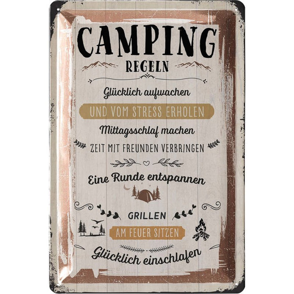Camping Regeln - beige – Metallschild – 20x30 cm