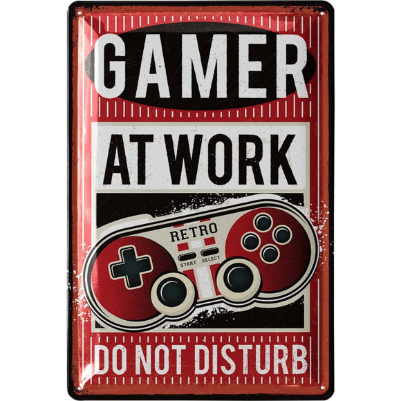 Gamer at Work - Nicht stören - Controller Retro – Metallschild – 20x30cm