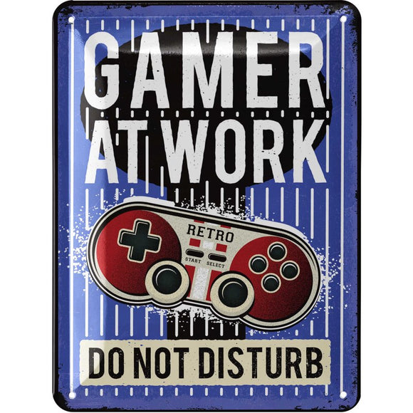 Gamer at Work - Nicht stören - Controller Retro blau – Metallschild – 15x20cm