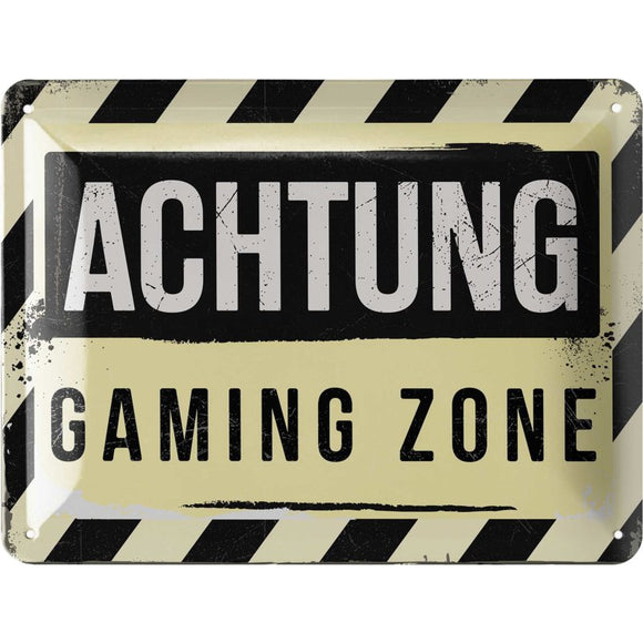 Achtung - Gaming Zone - Zocken Videospiele gelb – Metallschild – 15x20cm