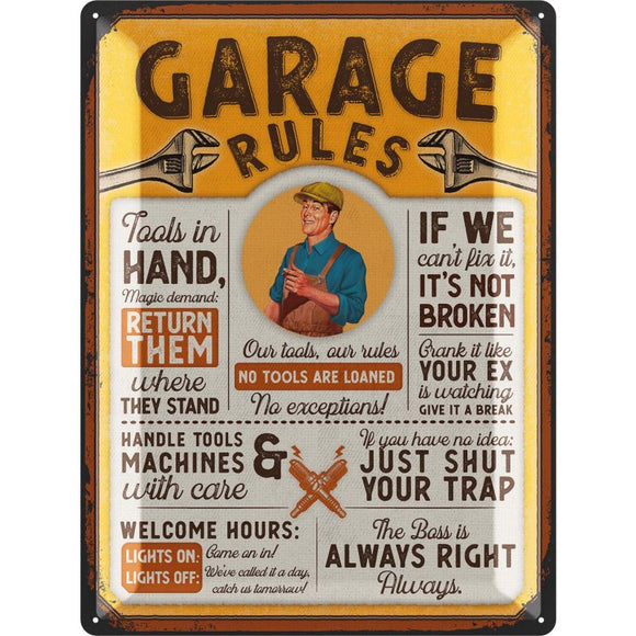 Garage Rules - Garagen Regeln Heimwerker – Metallschild – 30x40cm