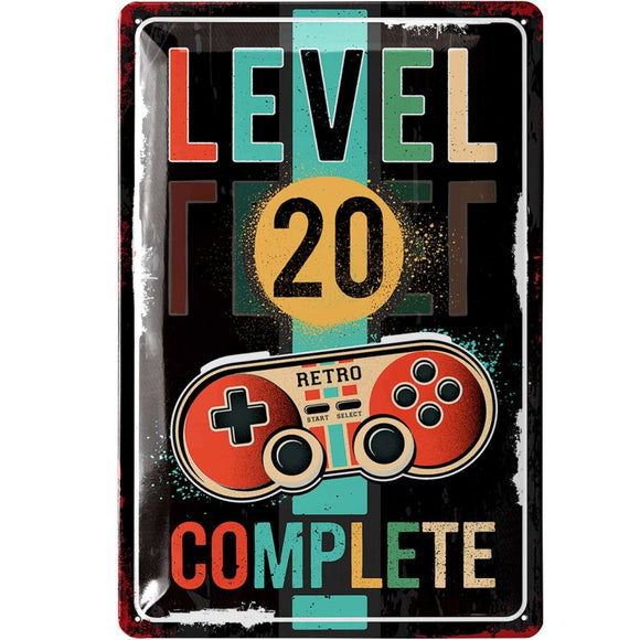 Level 20 Complete - 20. Geburtstag - Controller Retro – Metallschild – 20x30cm