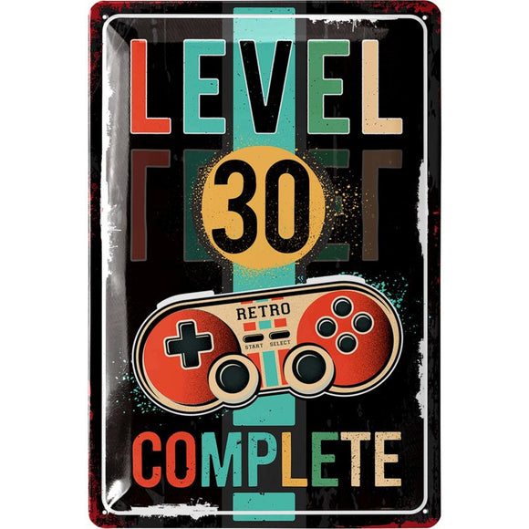 Level 30 Complete - 30. Geburtstag - Controller Retro – Metallschild – 20x30cm