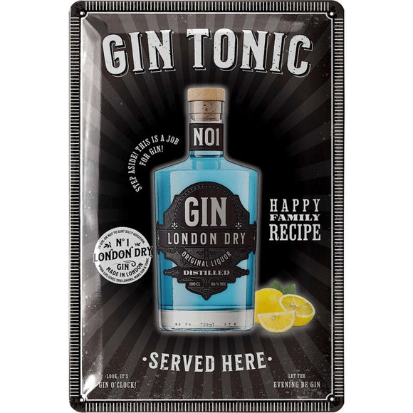 Gin & Tonic – Served Here London Dry Gin – Metallschild – 20x30cm