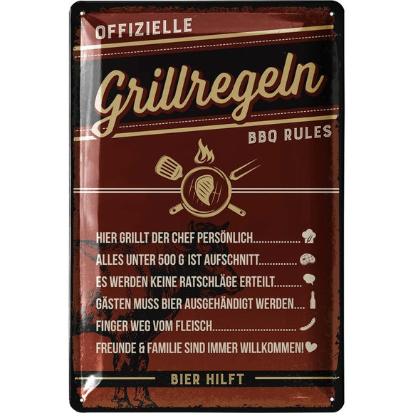 Offizielle Grillregeln - BBQ Rules - schwarz rot – Metallschild – 20x30cm