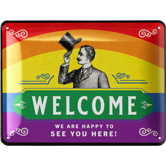 Welcome! We are happy to see you here LGBTQ Pride – Metallschild – 15x20cm