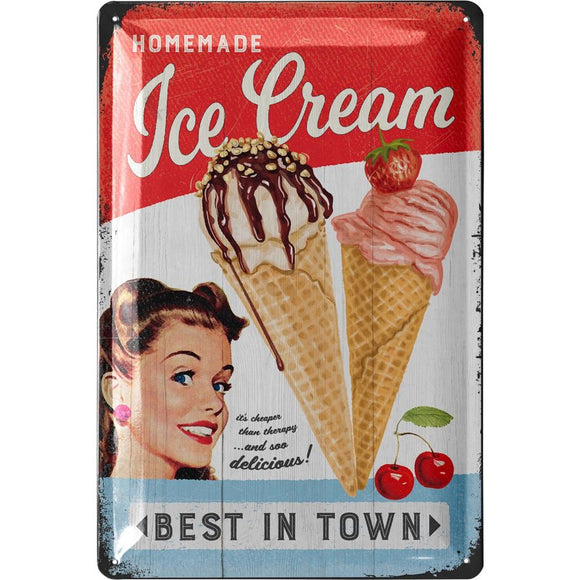 Homemade Ice Cream Served Here - Hausgemachtes Eis – Metallschild – 20x30cm