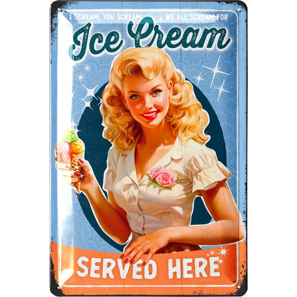 Wir alle liebe Eis! Ice Cream Served Here Blau – Metallschild – 20x30cm