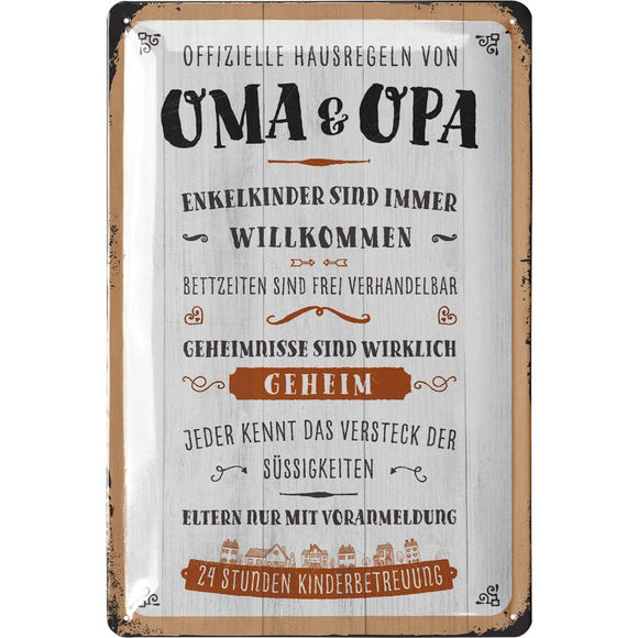 Offizielle Hausregeln von Oma und Opa - Großeltern - Metallschild - 20x30cm
