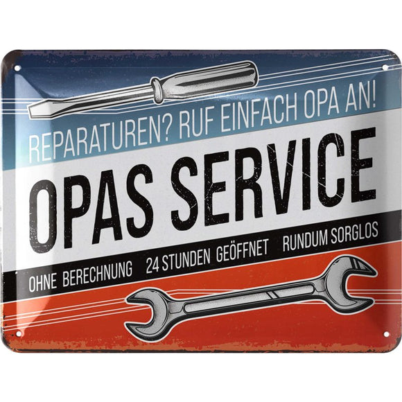 Reparaturen? Ruf einfach Opa an! - Opas Service – Metallschild – 15x20cm